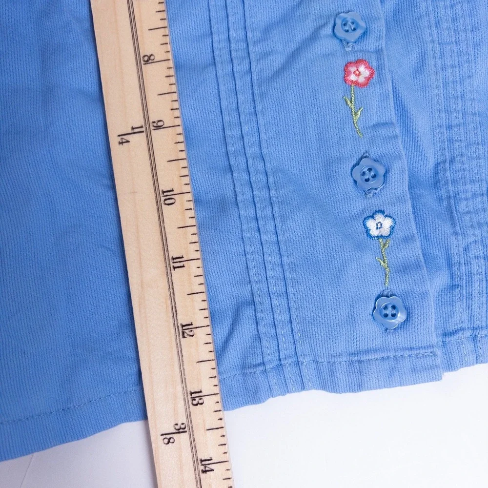Vintage Y2K McKids Blouse Toddler 4T‎ Blue Floral Embroidered Puff Sleeve Top